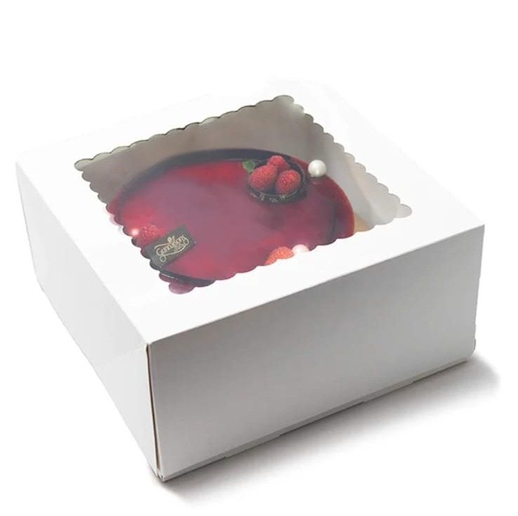 Cake in a white window box