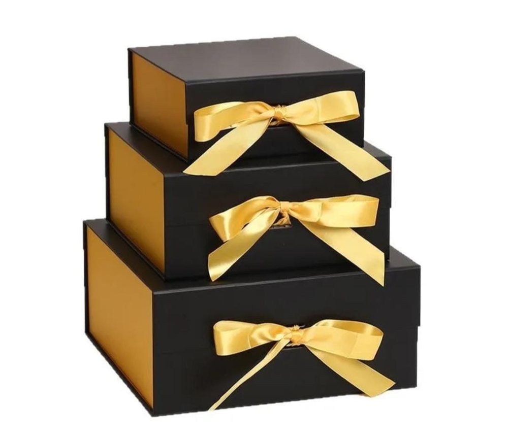 Black and gold ribbon gift boxes