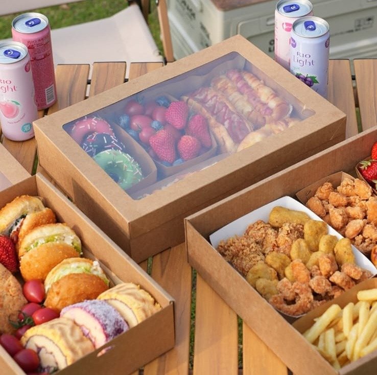 Kraft picnic boxes with food platters