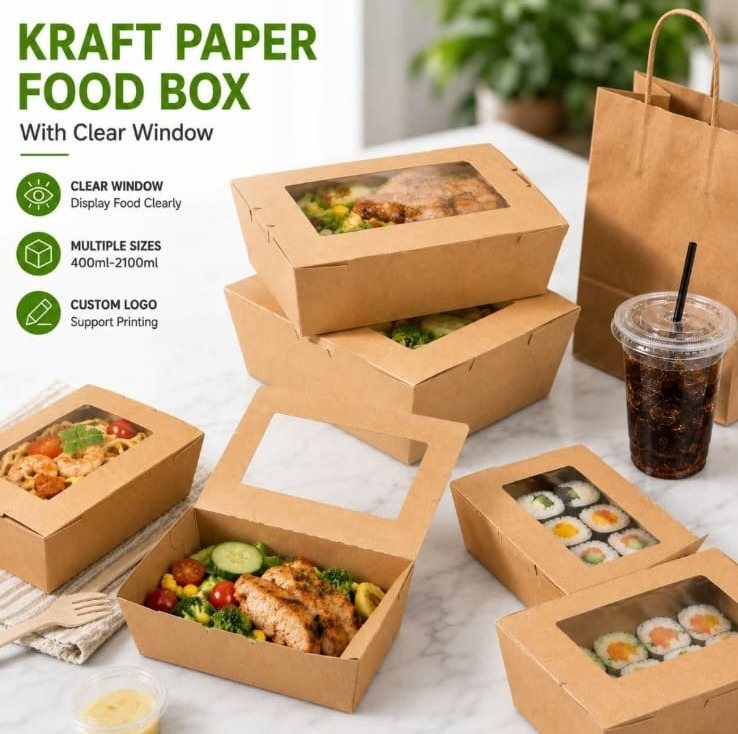 Kraft paper food boxes with clear windows