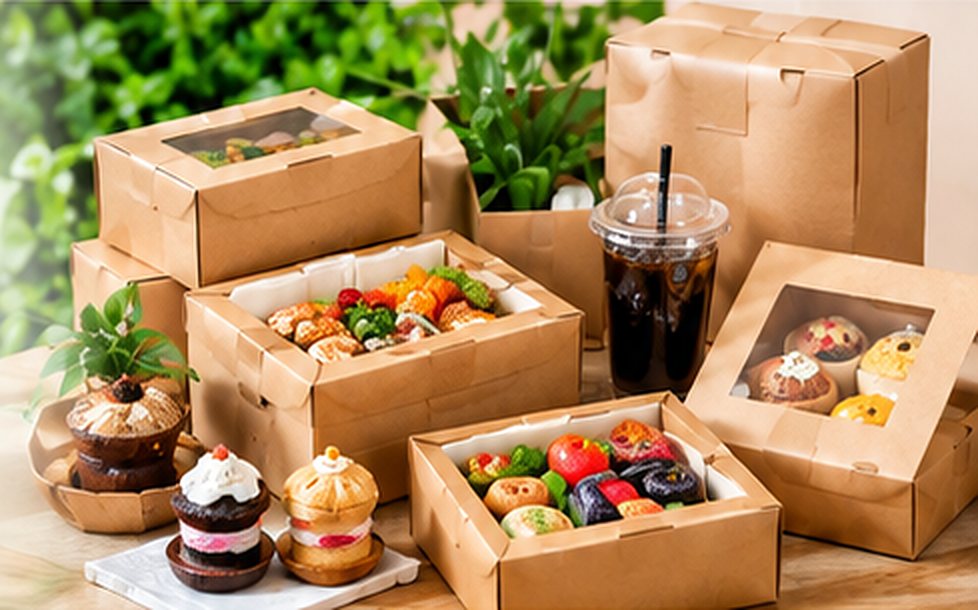 Kraft food and bakery boxes with pastries
