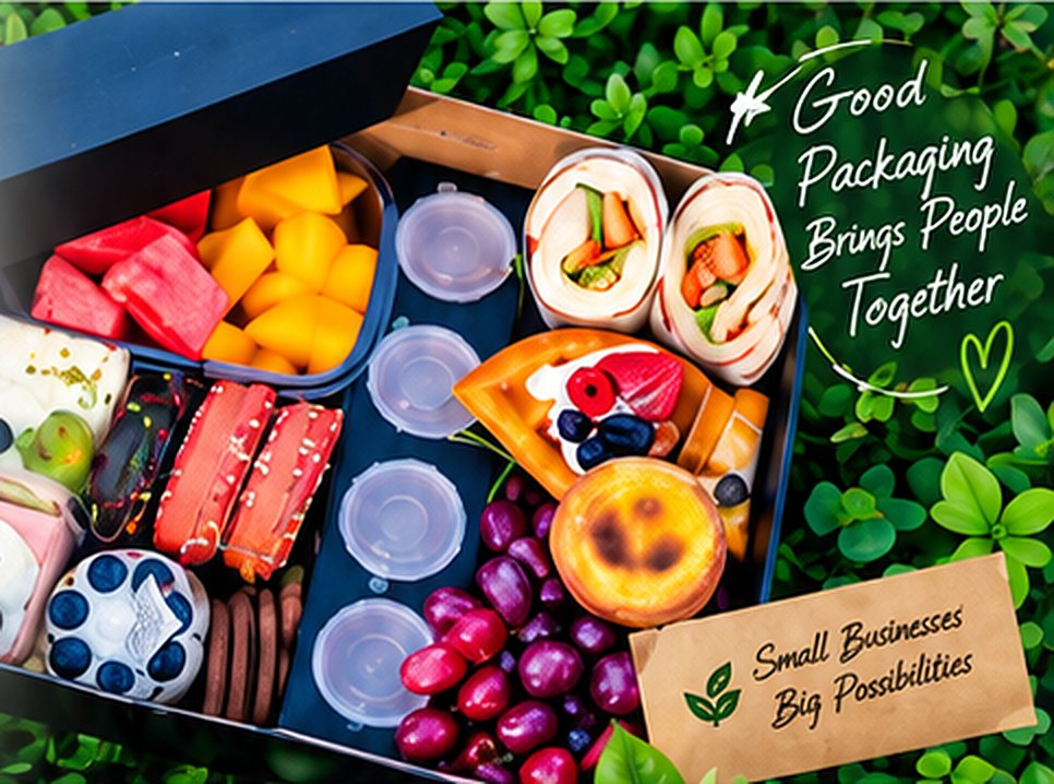 Assorted food packed in a dark gift box with compartments